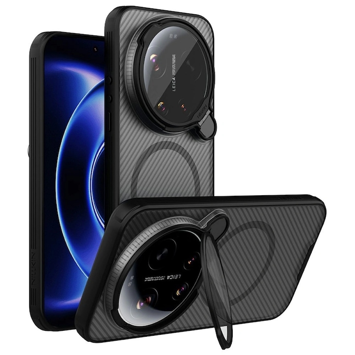 Husa/Etui Nillkin CamShield Prop Magnetic pentru Xiaomi 17 Ultra, hibrid PC+TPU, cu protectie pentru obiective si stand integrat, cu magnet pentru accesorii magnetice, negru, 1 buc
