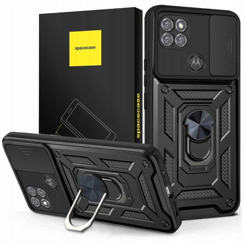 Etui Spacecase CamRing pentru Motorola Moto G9 Power, protectie cu slider, suport video, negru