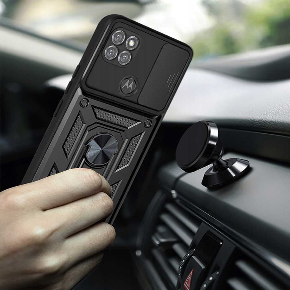 Etui Spacecase CamRing pentru Motorola Moto G9 Power, protectie cu slider, suport video, negru