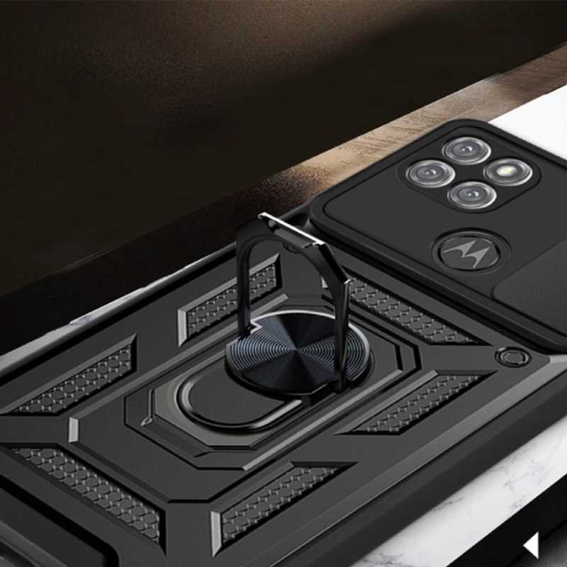 Etui Spacecase CamRing pentru Motorola Moto G9 Power, protectie cu slider, suport video, negru