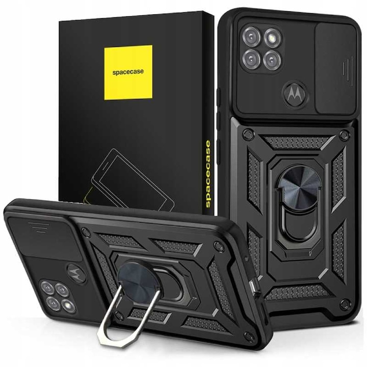 Etui Spacecase CamRing pentru Motorola Moto G9 Power, protectie cu slider, suport video, negru