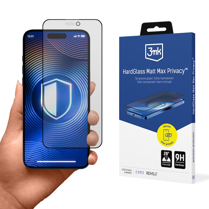 Folie protectie telefon, HardGlass Matt Max Privacy, protectie maxima, finisaj mat, pentru Apple iPhone 14 Pro Max