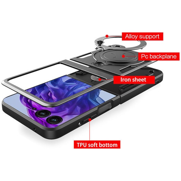 Husa telefon, pentru Motorola Razr 40 Ultra 5G, Capacul obiectivului camerei glisante, Inel rotativ 360 ° Kickstand, Negru titan