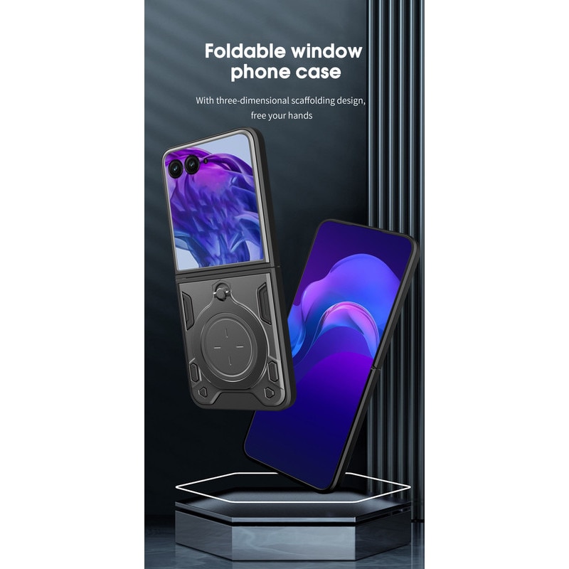 Husa telefon, pentru Motorola Razr 40 Ultra 5G, Capacul obiectivului camerei glisante, Inel rotativ 360 ° Kickstand, Negru titan