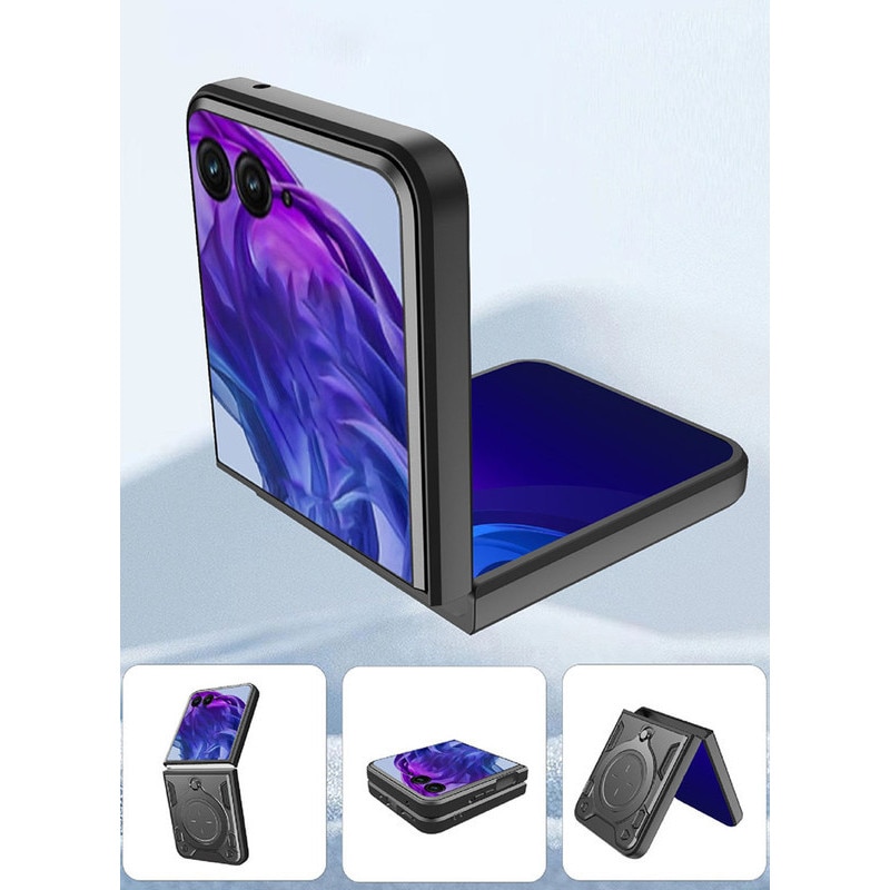 Husa telefon, pentru Motorola Razr 40 Ultra 5G, Capacul obiectivului camerei glisante, Inel rotativ 360 ° Kickstand, Negru titan