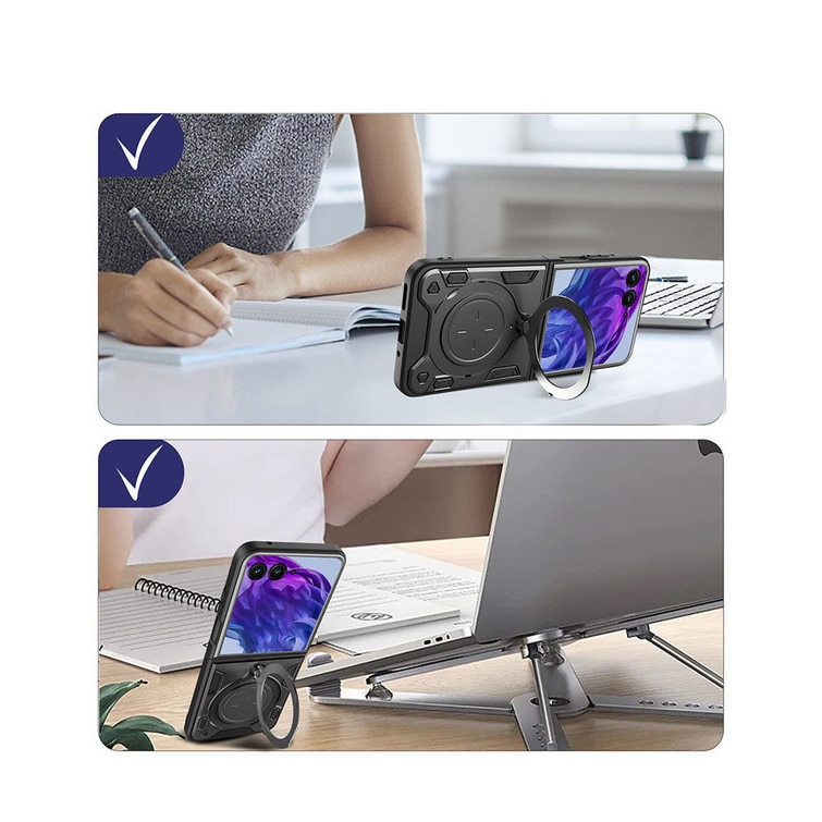 Husa telefon, pentru Motorola Razr 40 Ultra 5G, Capacul obiectivului camerei glisante, Inel rotativ 360 ° Kickstand, Negru titan