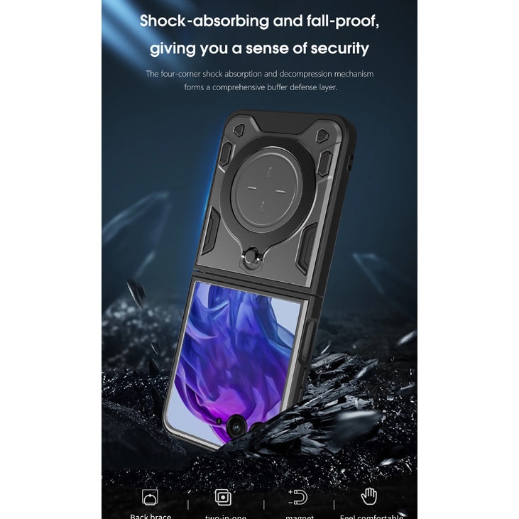 Husa telefon, pentru Motorola Razr 40 Ultra 5G, Capacul obiectivului camerei glisante, Inel rotativ 360 ° Kickstand, Negru titan