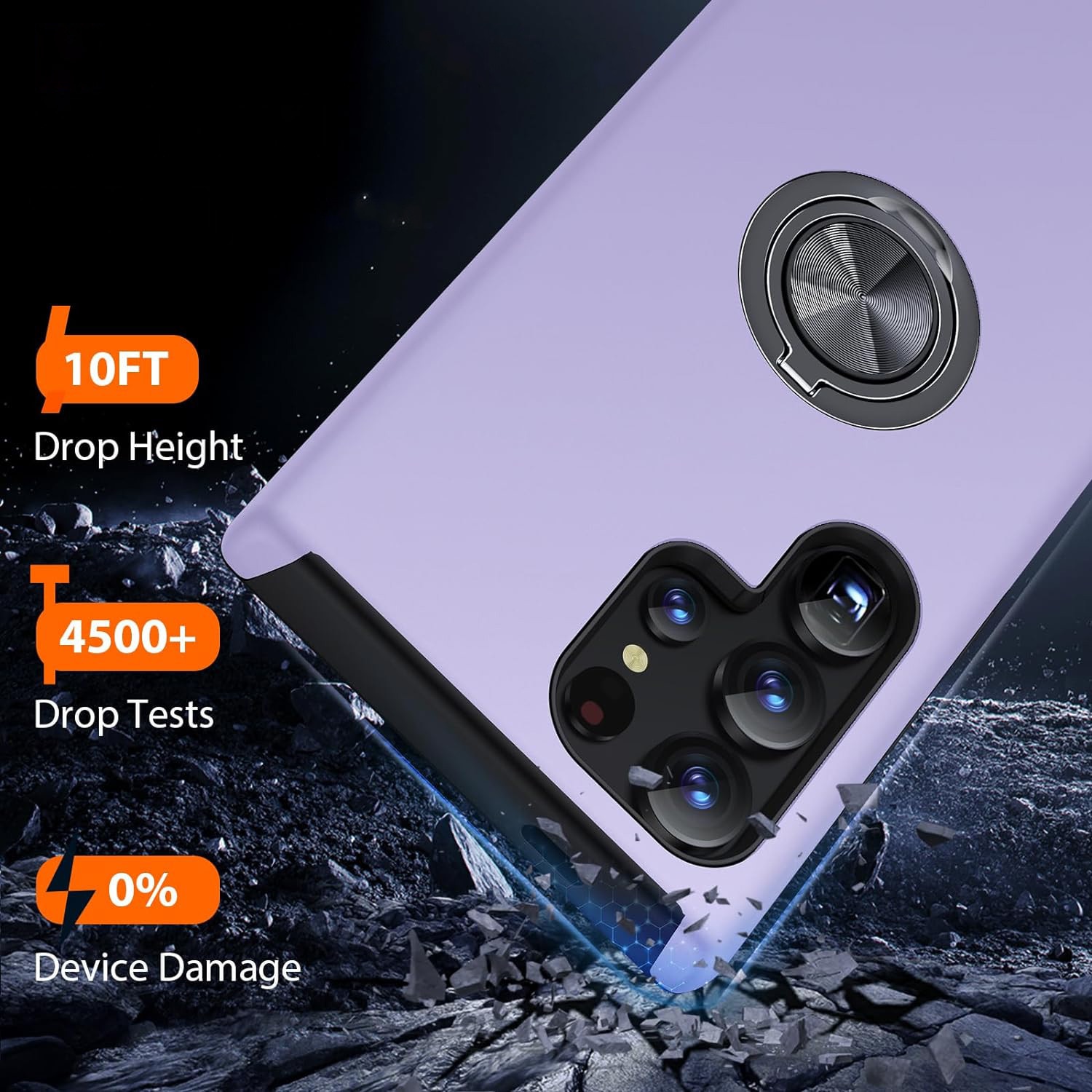 Husa pentru Samsung Galaxy S24 Ultra, MobileSmart, Hibrid Antisoc, Inel Rotativ 360° Magnetic pentru Suport Auto, Mov