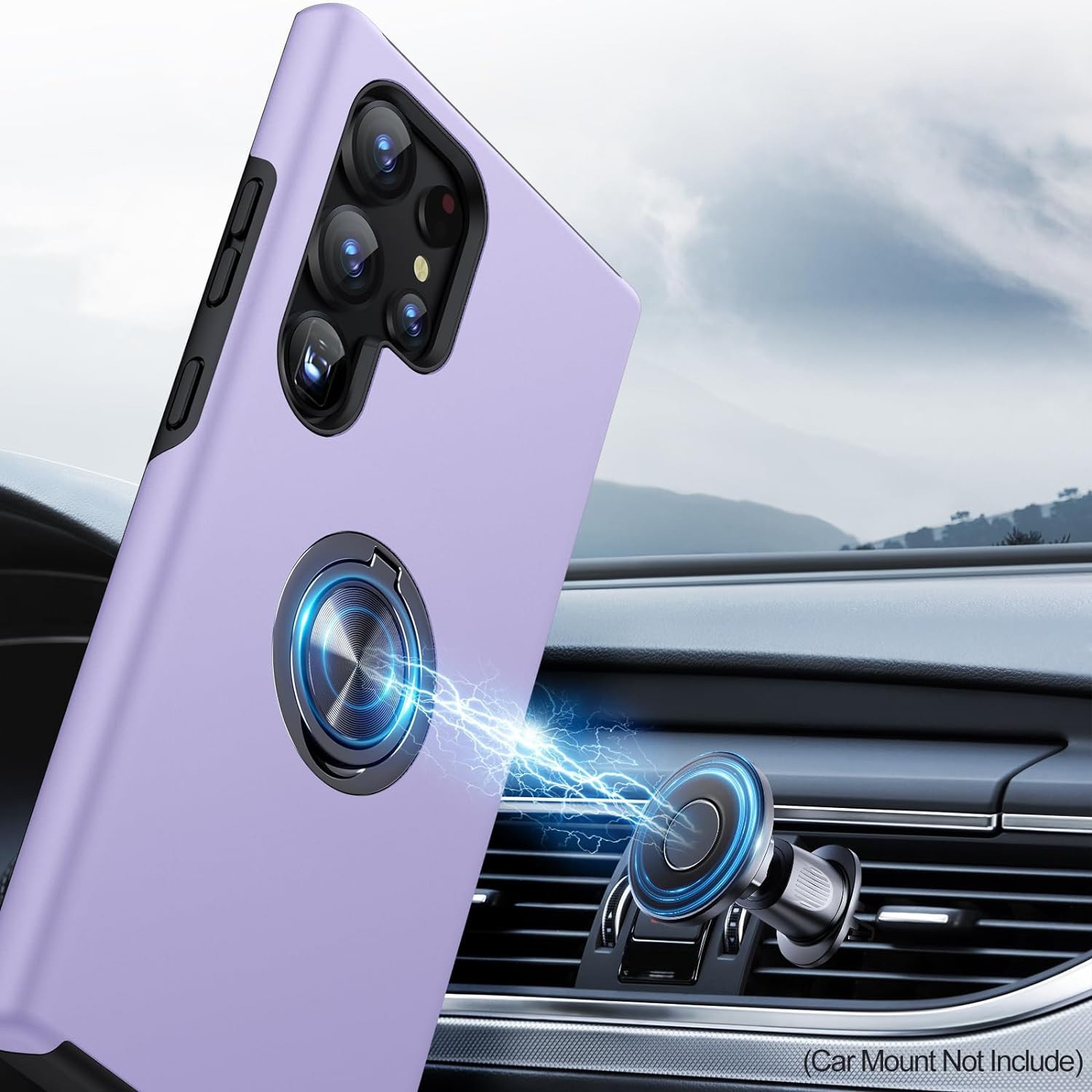Husa pentru Samsung Galaxy S24 Ultra, MobileSmart, Hibrid Antisoc, Inel Rotativ 360° Magnetic pentru Suport Auto, Mov