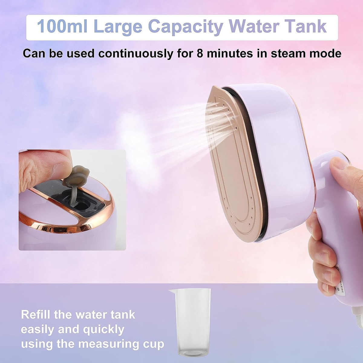 Mini fier de calcat cu aburi portabil, talpa ceramica, 1000W, rezervor 100 ml, mov, model 0806BM-BST3196387