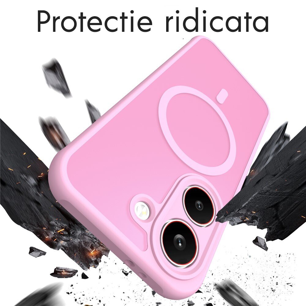 Husa compatibila Xiaomi Poco X8 Pro Daden® HaloFrost II, MagSafe, Antisoc, Incarcare wireless, Calitate Premium, Roz