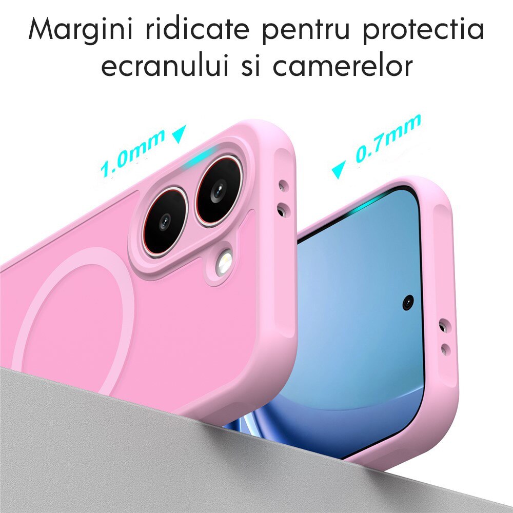 Husa compatibila Xiaomi Poco X8 Pro Daden® HaloFrost II, MagSafe, Antisoc, Incarcare wireless, Calitate Premium, Roz