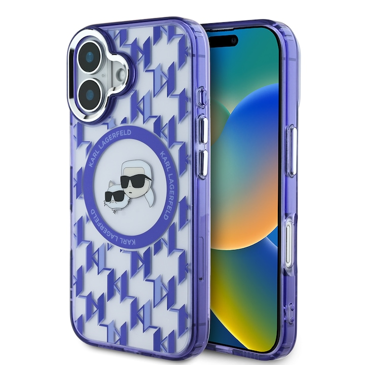 Husa de protectie Karl Lagerfeld IML Monogram K&CH Heads MagSafe pentru iPhone 16, Mov