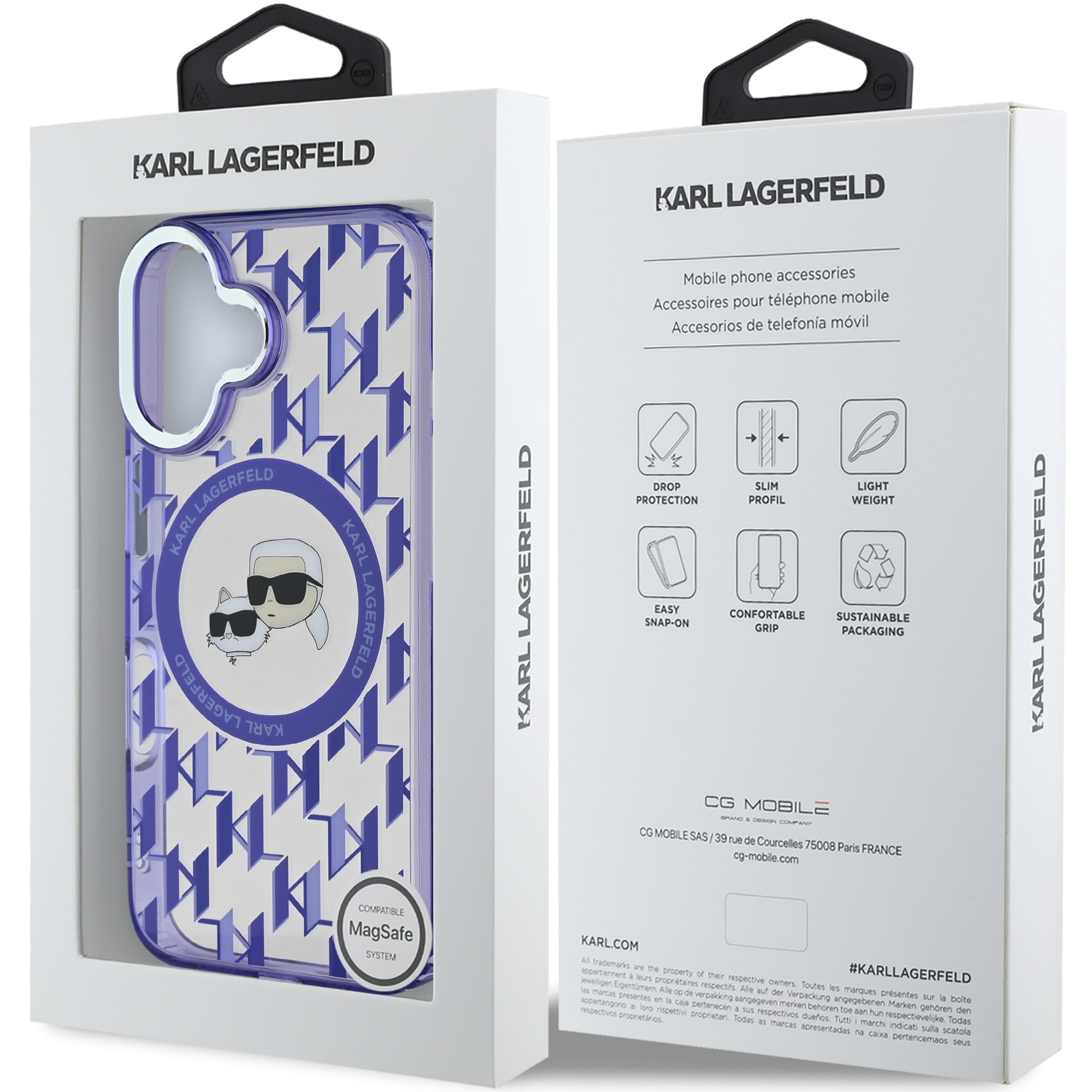 Husa de protectie Karl Lagerfeld IML Monogram K&CH Heads MagSafe pentru iPhone 16, Mov