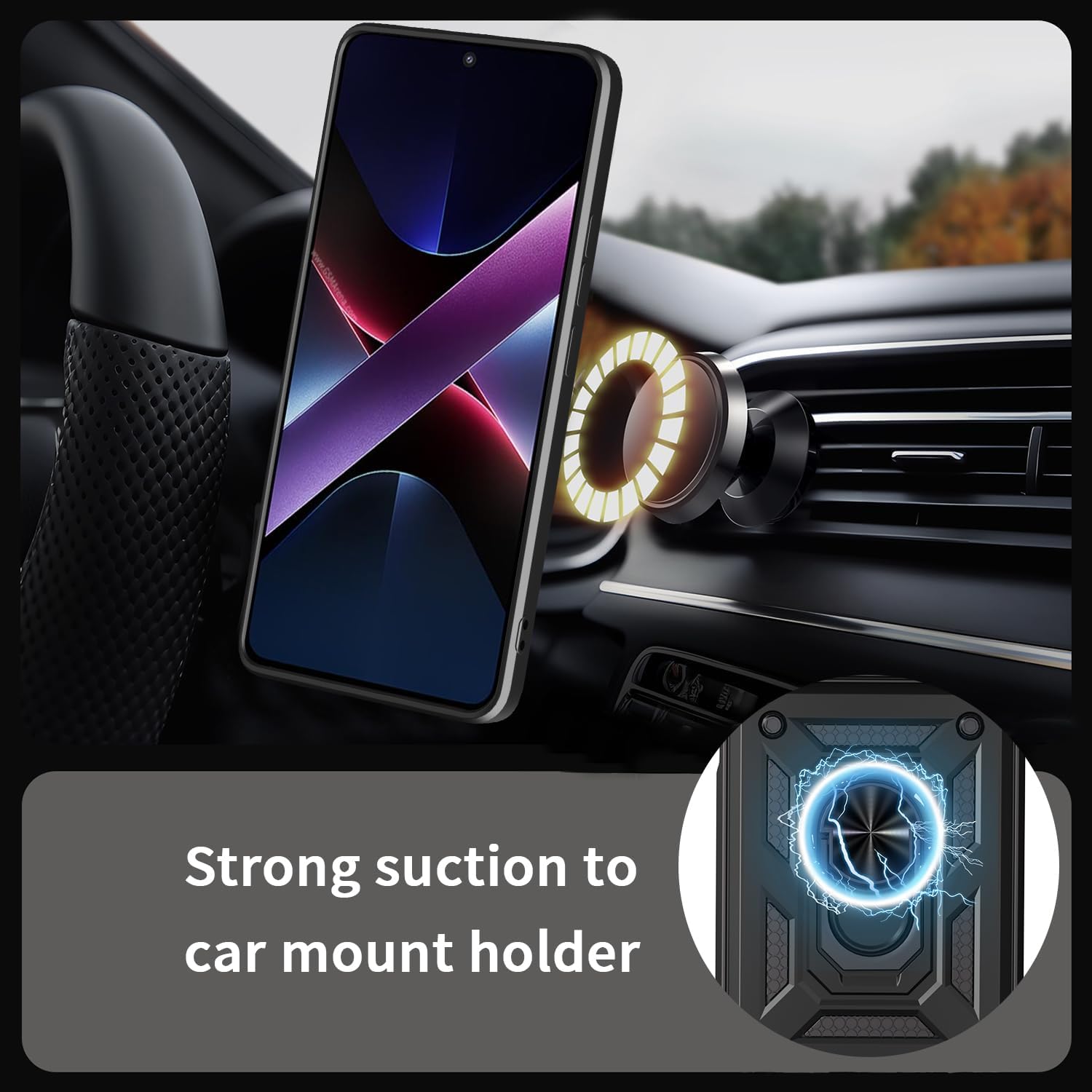Husa telefon, pentru Motorola G86 Power 5G, Capac de obiectiv al camerei glisante, inel rotativ 360°, Negru