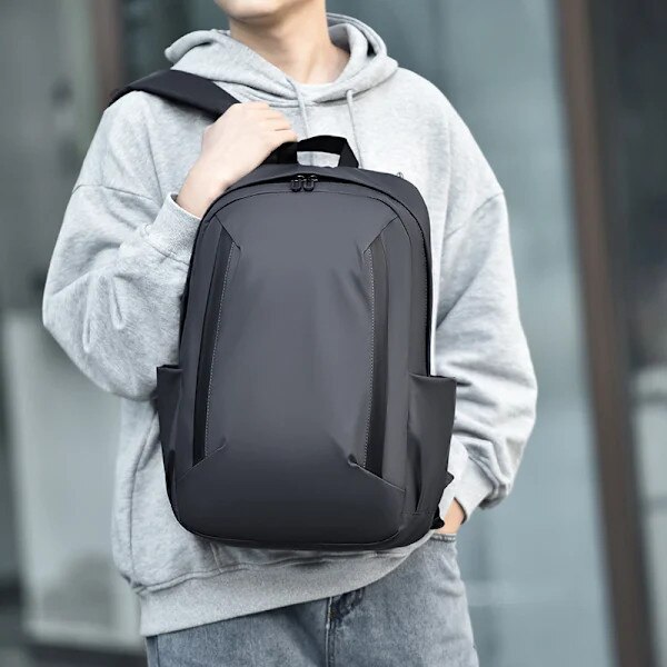 Rucsac laptop/ghiozdan din poliester, cu capacitate mare, bretele respirabile, model Basics, Negru, 47x31 cm