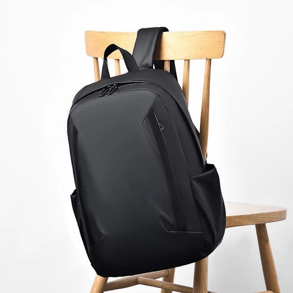 Rucsac laptop/ghiozdan din poliester, cu capacitate mare, bretele respirabile, model Basics, Negru, 47x31 cm