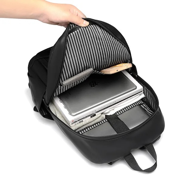 Rucsac laptop/ghiozdan din poliester, cu capacitate mare, bretele respirabile, model Basics, Negru, 47x31 cm
