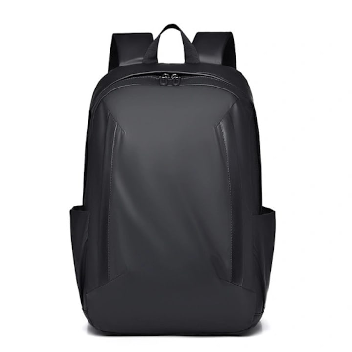 Rucsac laptop/ghiozdan din poliester, cu capacitate mare, bretele respirabile, model Basics, Negru, 47x31 cm