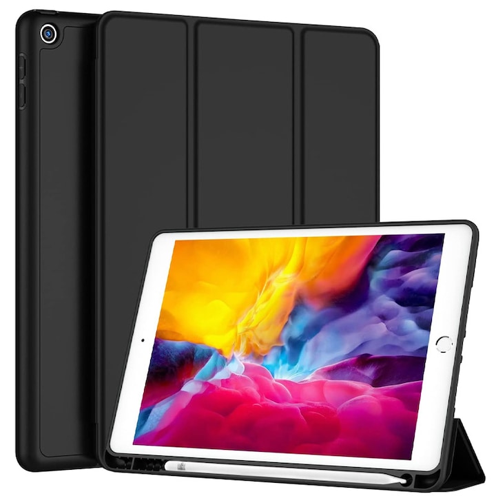 Husa tip Carte cu Suport Pix pentru Apple iPad Mini 4/5, Protectie completa, Pliabila, Negru
