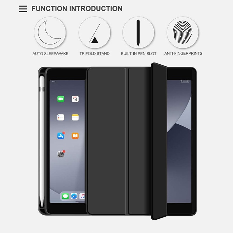 Husa tip Carte cu Suport Pix pentru Apple iPad Mini 4/5, Protectie completa, Pliabila, Negru