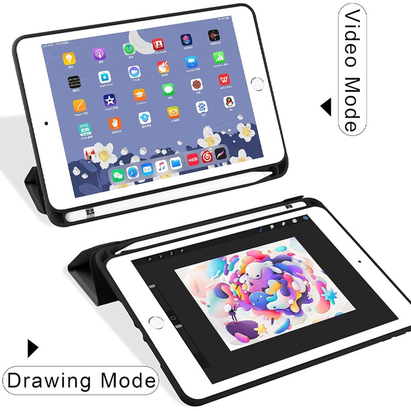 Husa tip Carte cu Suport Pix pentru Apple iPad Mini 4/5, Protectie completa, Pliabila, Negru