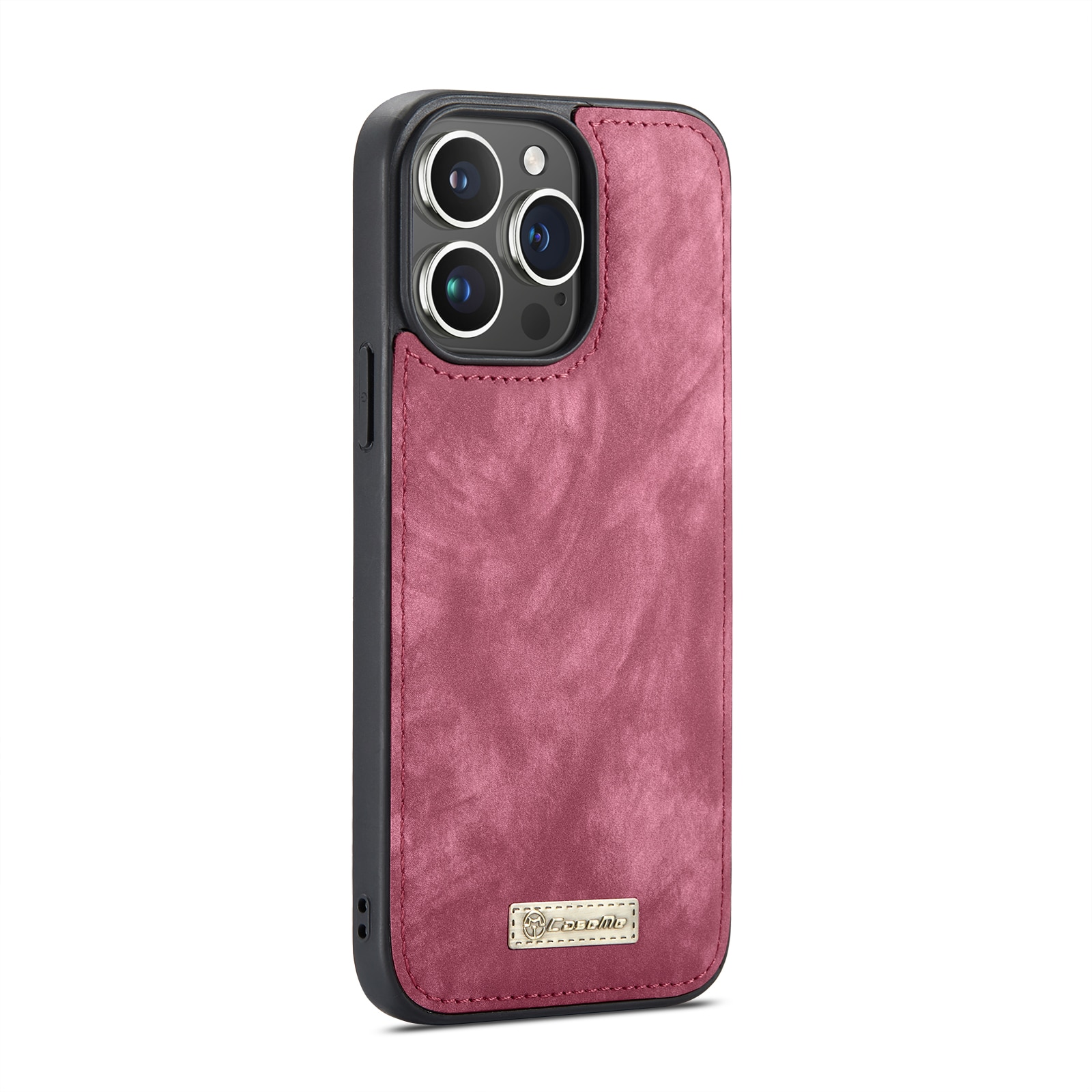 Husa pentru iPhone 15 Pro Max, CaseMe, piele portofel 2 in 1, multifunctionala, back cover detasabil, curelusa mana, inchidere magnetica, stand, buzunare carduri, bani, casti, chei, Rosu