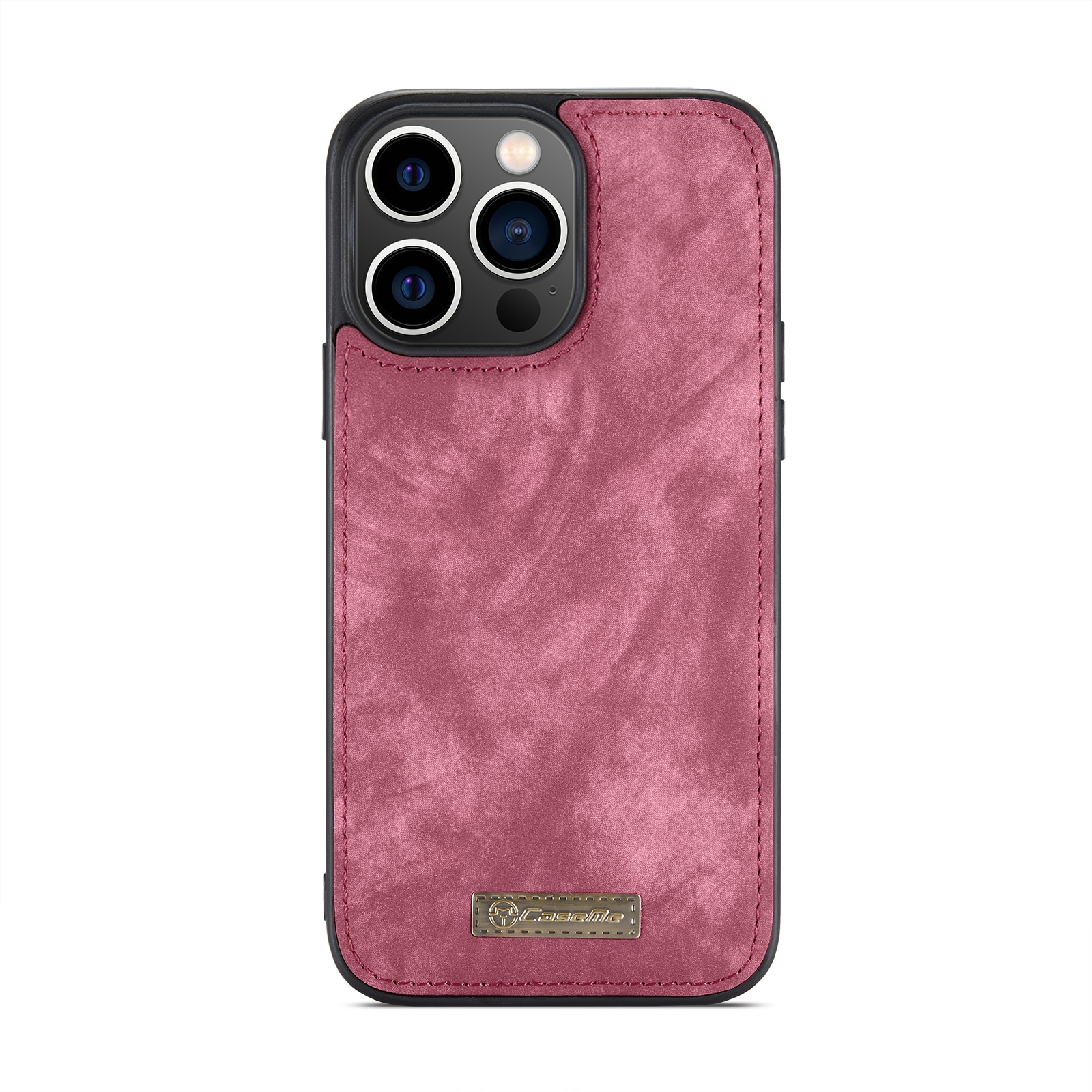 Husa pentru iPhone 15 Pro Max, CaseMe, piele portofel 2 in 1, multifunctionala, back cover detasabil, curelusa mana, inchidere magnetica, stand, buzunare carduri, bani, casti, chei, Rosu