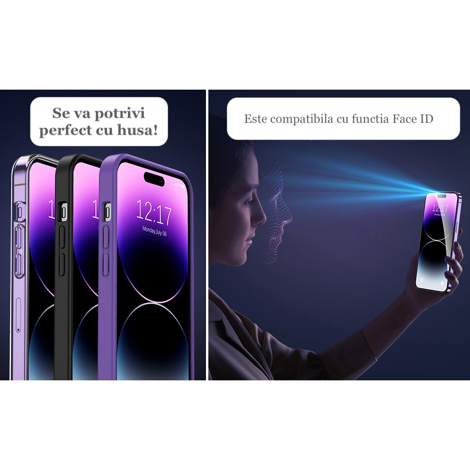 Folie Sticla Merkie®, Compatibil Apple iPhone 14 Pro, Protectie Profesionala Ecran 3D, Full Cover - Negru