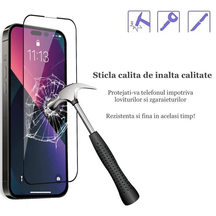 Folie Sticla Merkie®, Compatibil Apple iPhone 14 Pro, Protectie Profesionala Ecran 3D, Full Cover - Negru