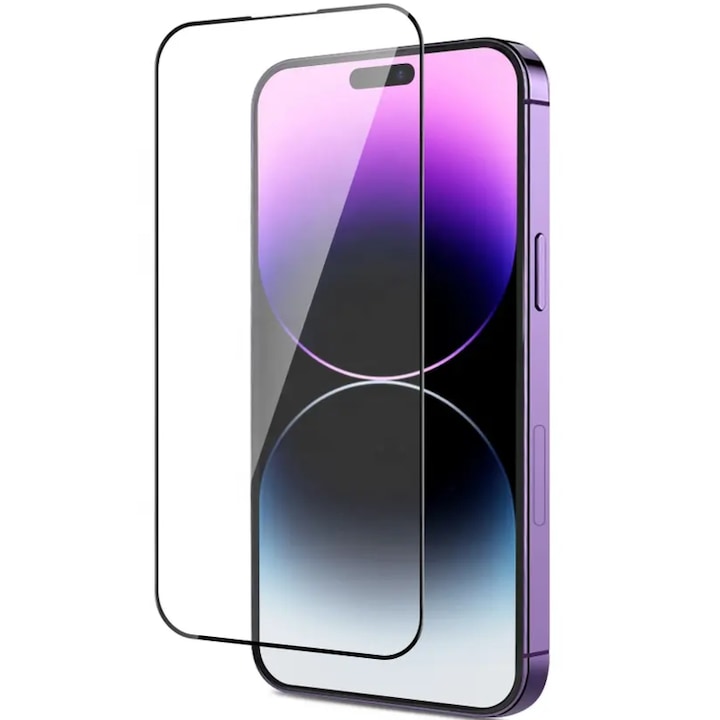 Folie Sticla Merkie®, Compatibil Apple iPhone 14 Pro, Protectie Profesionala Ecran 3D, Full Cover - Negru