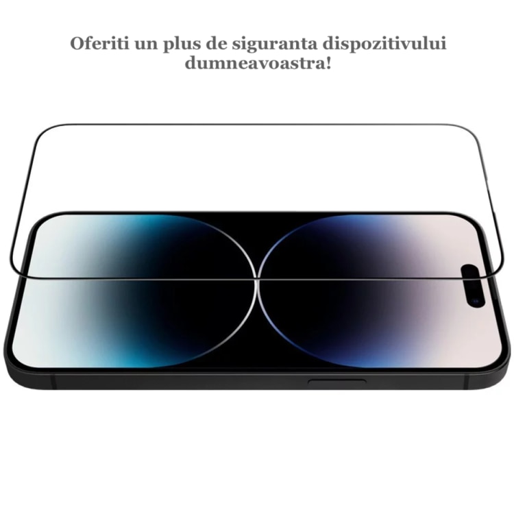 Folie Sticla Merkie®, Compatibil Apple iPhone 14 Pro, Protectie Profesionala Ecran 3D, Full Cover - Negru