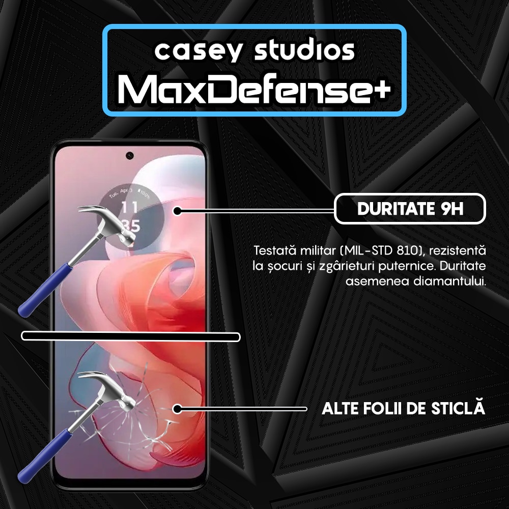 Folie Sticla CASEY STUDIOS™ compatibila cu Motorola Moto G Power 2024, Full Cover 3D, Full Glue, Duritate Militara, Ultra HD, Anti Zgarieturi, Anti Amprente, Anti Socuri, Margini Negre
