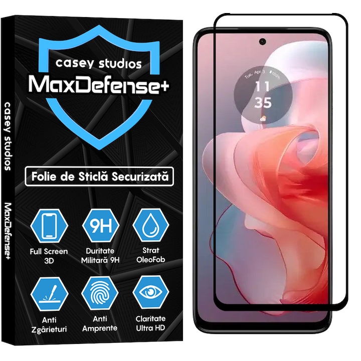 Folie Sticla CASEY STUDIOS™ compatibila cu Motorola Moto G Power 2024, Full Cover 3D, Full Glue, Duritate Militara, Ultra HD, Anti Zgarieturi, Anti Amprente, Anti Socuri, Margini Negre