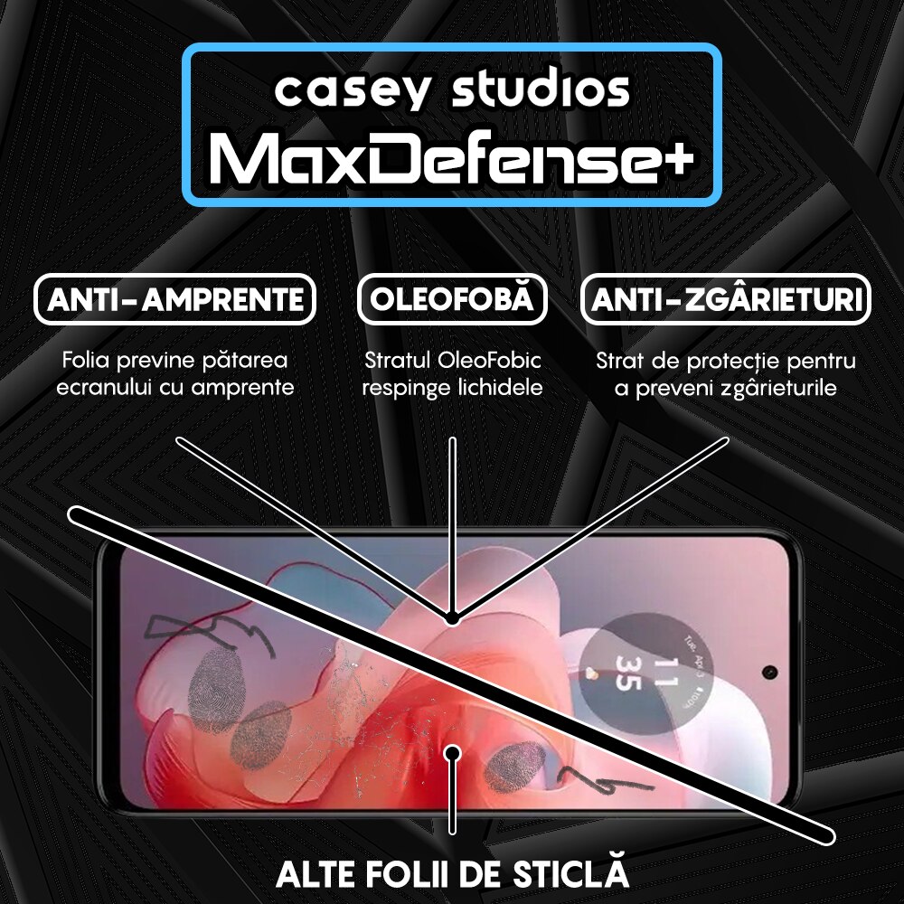 Folie Sticla CASEY STUDIOS™ compatibila cu Motorola Moto G Power 2024, Full Cover 3D, Full Glue, Duritate Militara, Ultra HD, Anti Zgarieturi, Anti Amprente, Anti Socuri, Margini Negre