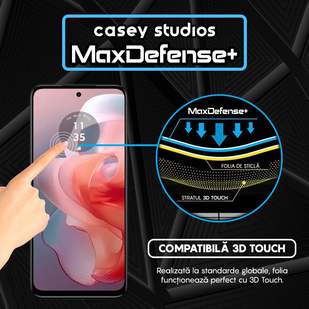Folie Sticla CASEY STUDIOS™ compatibila cu Motorola Moto G Power 2024, Full Cover 3D, Full Glue, Duritate Militara, Ultra HD, Anti Zgarieturi, Anti Amprente, Anti Socuri, Margini Negre