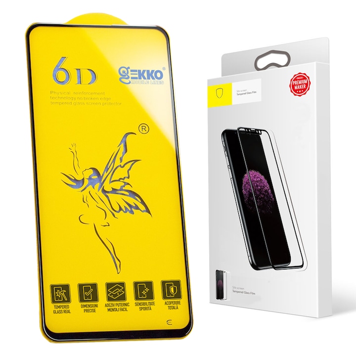 Folie sticla pentru Huawei nova Y61, Tempered Glass MAGIC 6D, Full Glue, protectie ecran, transparenta cu contur negru