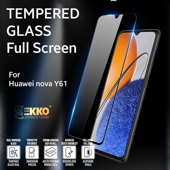 Folie sticla pentru Huawei nova Y61, Tempered Glass MAGIC 6D, Full Glue, protectie ecran, transparenta cu contur negru