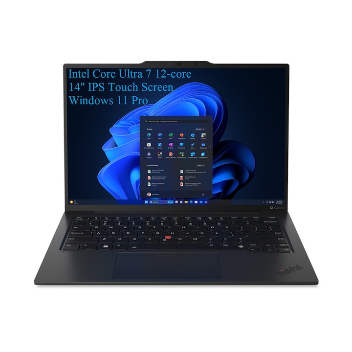 Laptop Lenovo ThinkPad X1 Carbon G12, 14" 1920x1200 IPS 400nits Touch Screen, Intel Core Ultra 7 165U 12-core, 16 GB DDR5, 2TB SSD m2 PCIe, Intel Graphics, Windows 11 Pro, Carbon, Aluminium Body 1.08 kg, Black