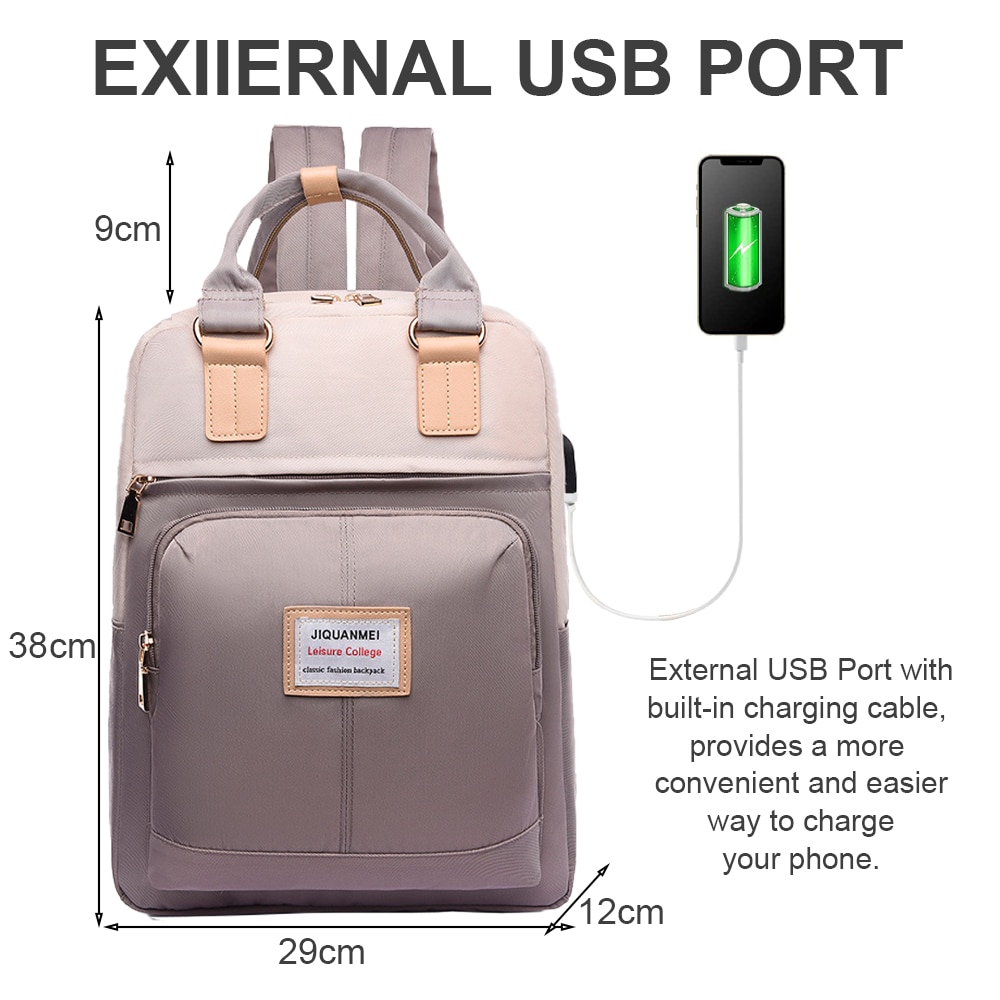 Rucsac laptop AMRINUGL, 13/14 inch, cu port USB, capacitate mare, khaki, 29x12x38cm