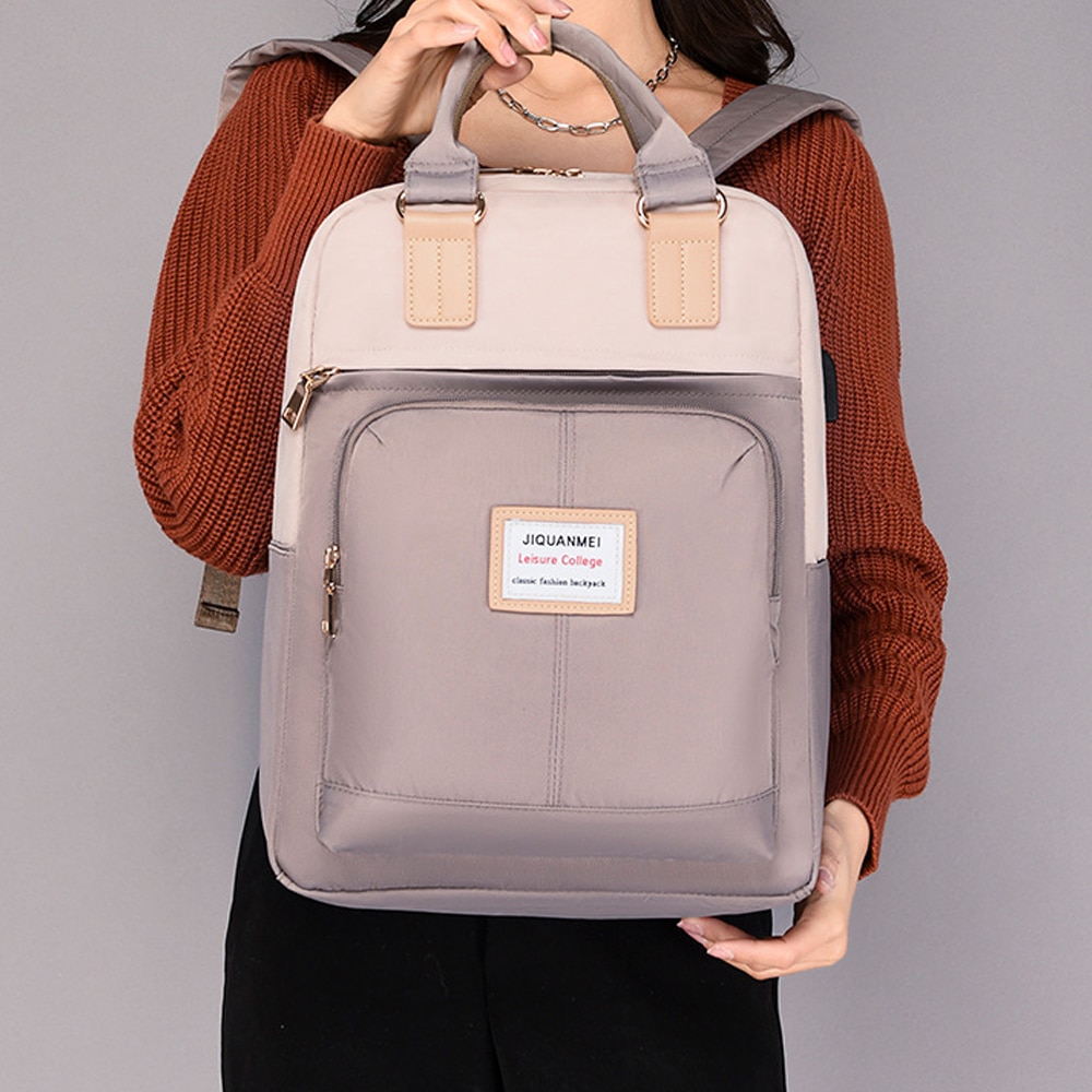 Rucsac laptop AMRINUGL, 13/14 inch, cu port USB, capacitate mare, khaki, 29x12x38cm