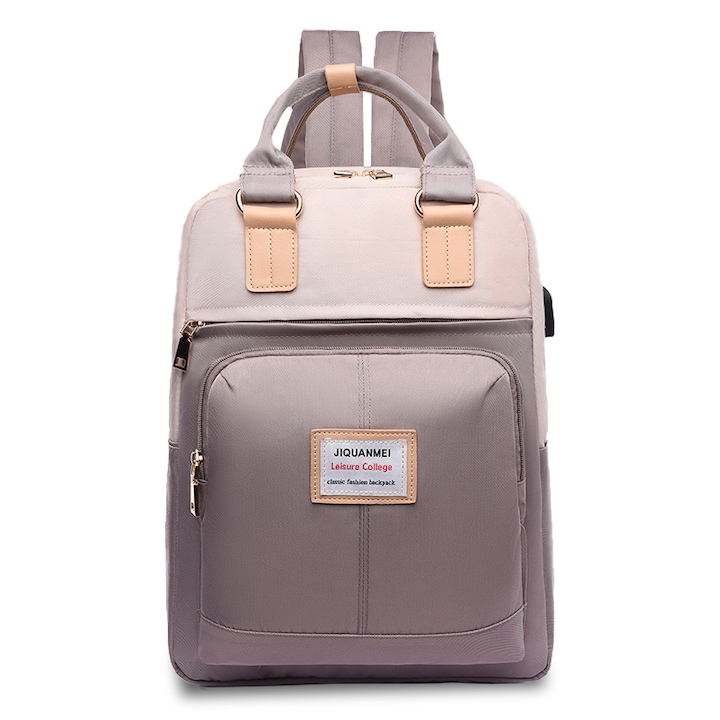 Rucsac laptop AMRINUGL, 13/14 inch, cu port USB, capacitate mare, khaki, 29x12x38cm