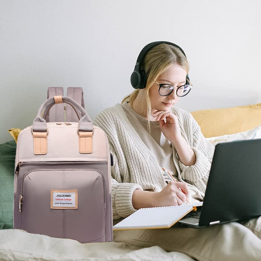 Rucsac laptop AMRINUGL, 13/14 inch, cu port USB, capacitate mare, khaki, 29x12x38cm
