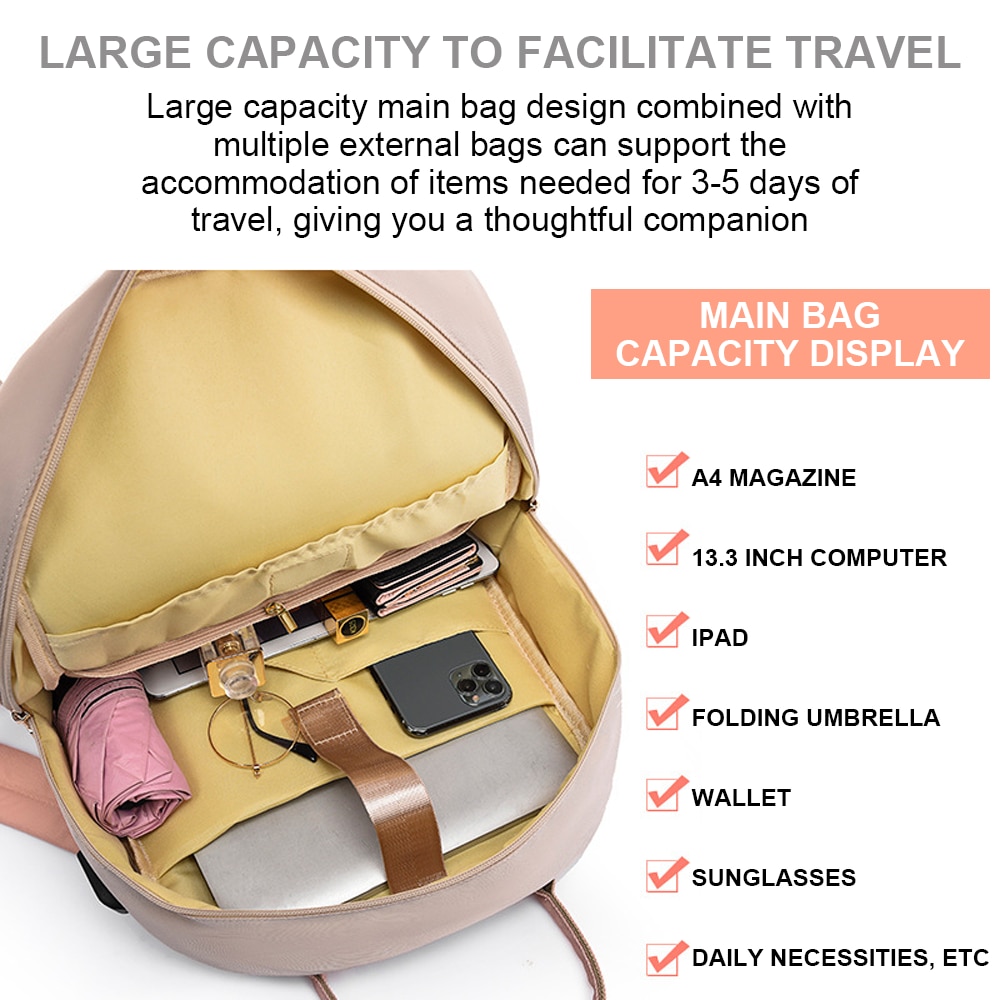 Rucsac laptop AMRINUGL, 13/14 inch, cu port USB, capacitate mare, khaki, 29x12x38cm