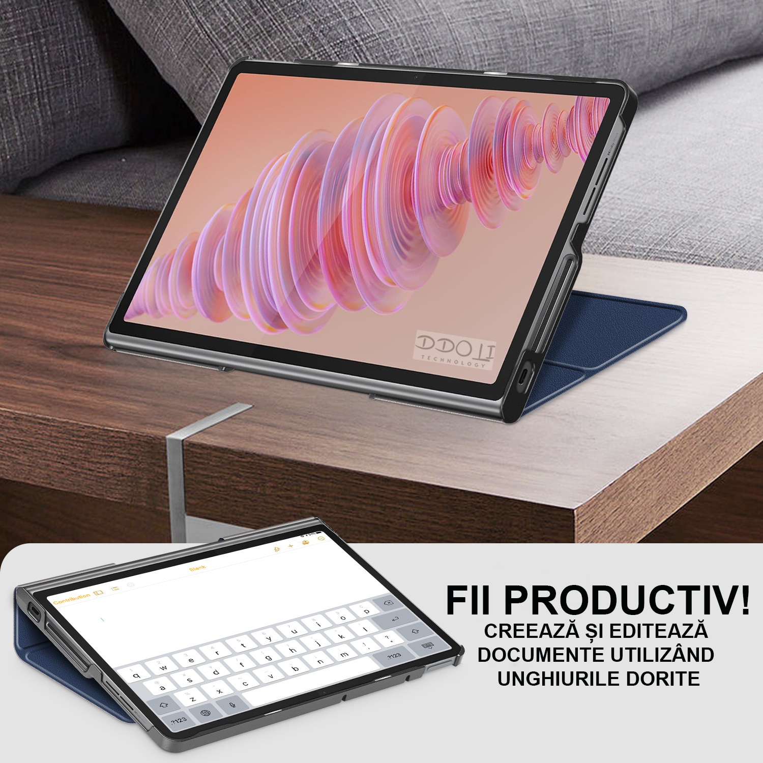 Husa pentru tableta Lenovo Tab Plus, 11.5 inch, gri, DDOLI