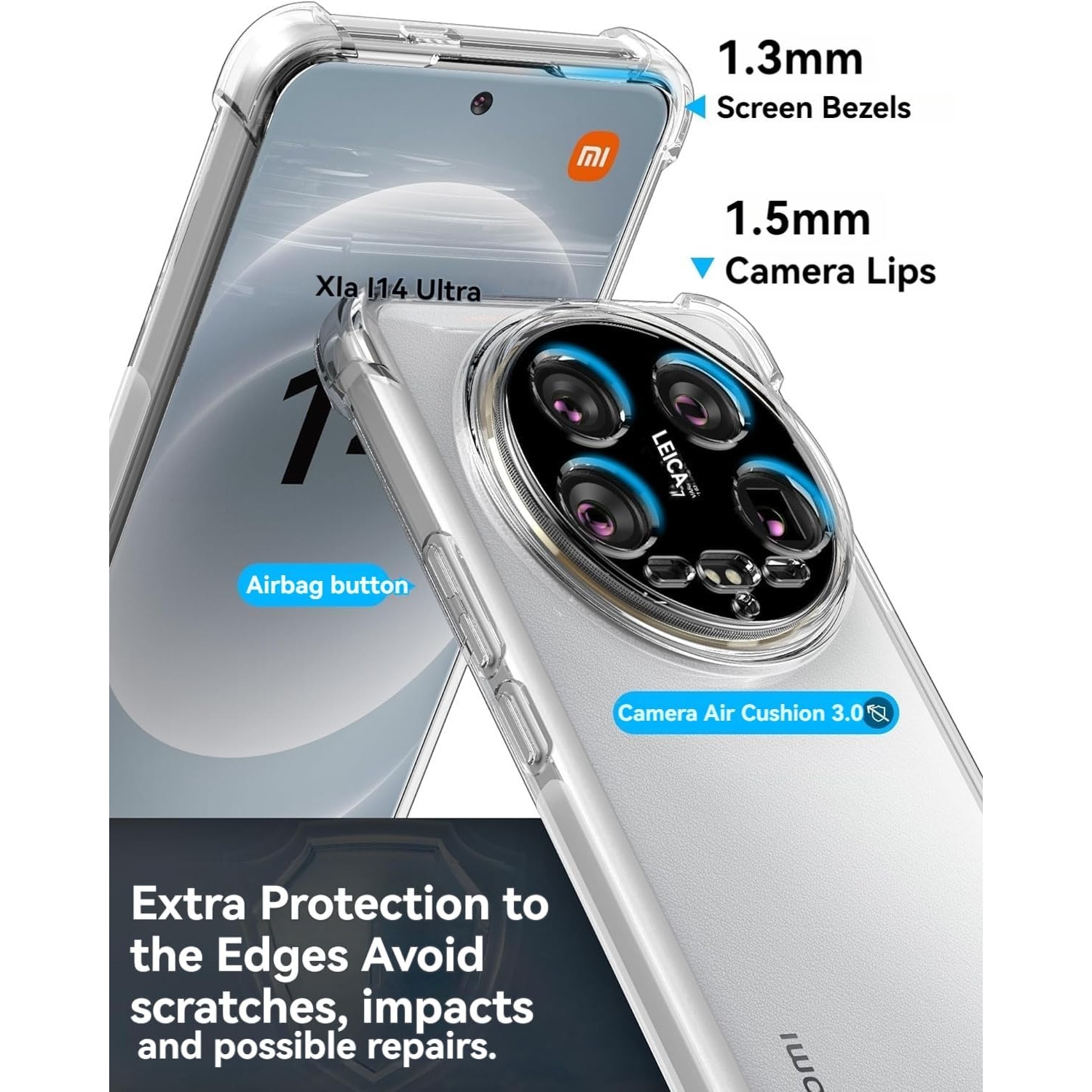 Husa protectie Mat-Tech compatibila cu Xiaomi 14 Ultra, Protectie Camera, Colturi anti-soc, Decupaje Precise, Rezistenta la impact, Margini ridicate pentru protectia ecranului, Transparenta