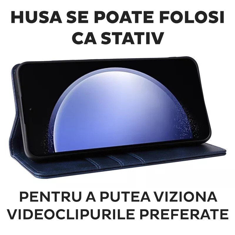 Husa pentru Xiaomi Redmi Note 14 Pro 5G Daden® Flip Leather Deluxe, Antisoc, Inchidere magnetica, Buzunar card, Calitate Premium, Albastru