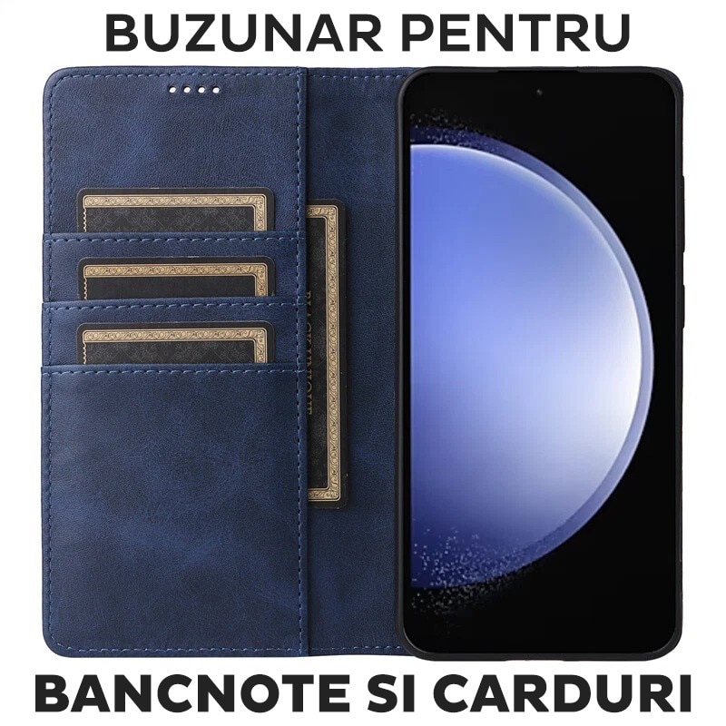 Husa pentru Xiaomi Redmi Note 14 Pro 5G Daden® Flip Leather Deluxe, Antisoc, Inchidere magnetica, Buzunar card, Calitate Premium, Albastru