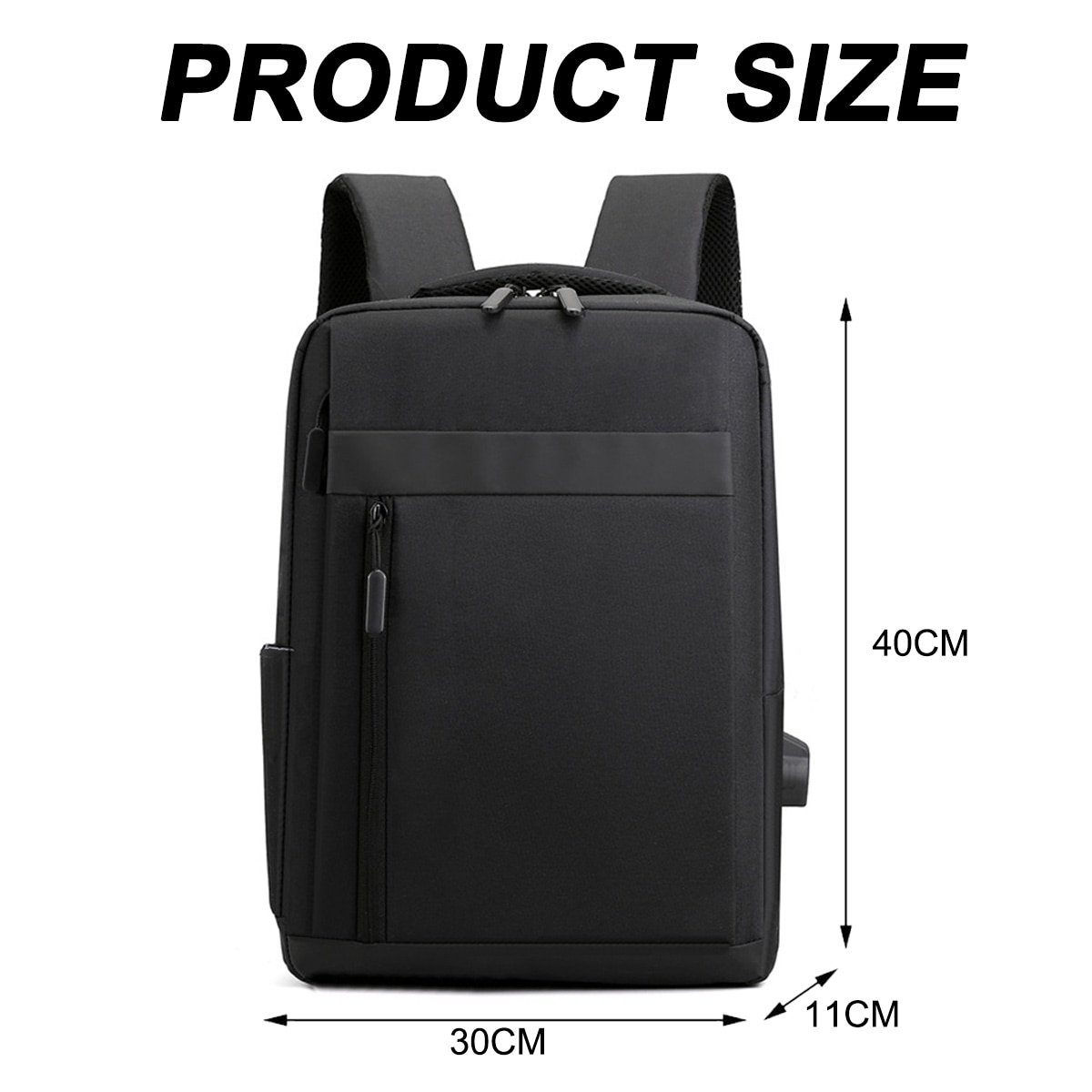 Rucsac pentru laptop din nylon Model 0805BM-BST3153783-3, cu port USB incorporat, pentru laptop 15,6 inch, buzunare multiple, negru, 40x30x11 cm