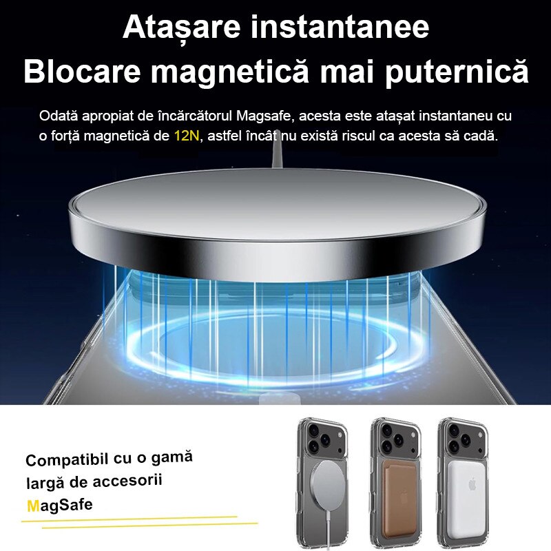 Husa compatibila cu Incarcare Magsafe pentru Apple iPhone 17 Pro, Rqiurpn, de Protectie, Slim, impotriva socurilor, compatibila incarcare wireless, Transparent /Alb